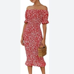 NEW SHEIN Large Red & White Puff Sleeve Dress